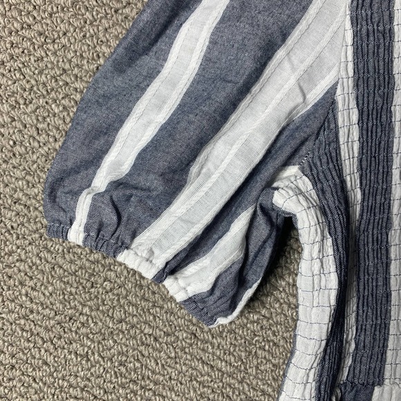 Listicle Womens Dress Blue Striped Babydoll Short Sleeves Mini Smocked Pockets - Picture 5 of 12